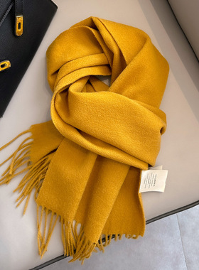 姜黄色纯羊毛围巾女冬季加厚保暖围脖2025新款百搭高级感羊绒披肩