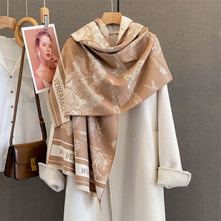 2025新款秋冬季山水复古风保暖披肩两用女仿羊绒围巾高级感送妈妈