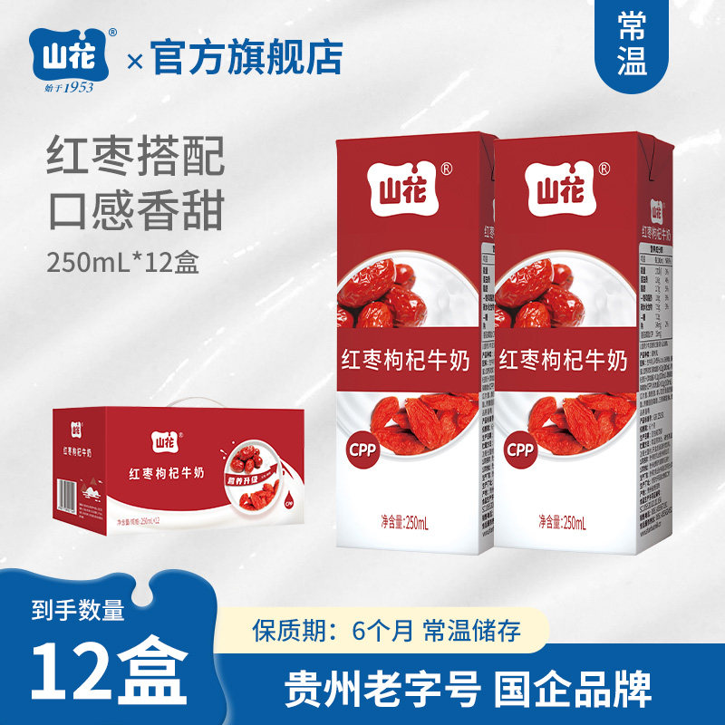 香甜口感贵州特产山花红枣枸杞牛奶250mL*12盒整箱装贵州老字号,咖啡/麦片/冲饮,调制乳（风味奶）,淘宝优惠券,粉丝福利购,淘宝优惠卷
