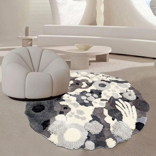 艺术圆形地毯客厅轻奢高级灰色毛绒椅子地垫衣帽间房间卧室床边毯