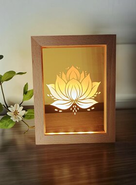 宝莲灯精雕耐用实木USB LED夜灯展灯佛灯七宝莲花灯