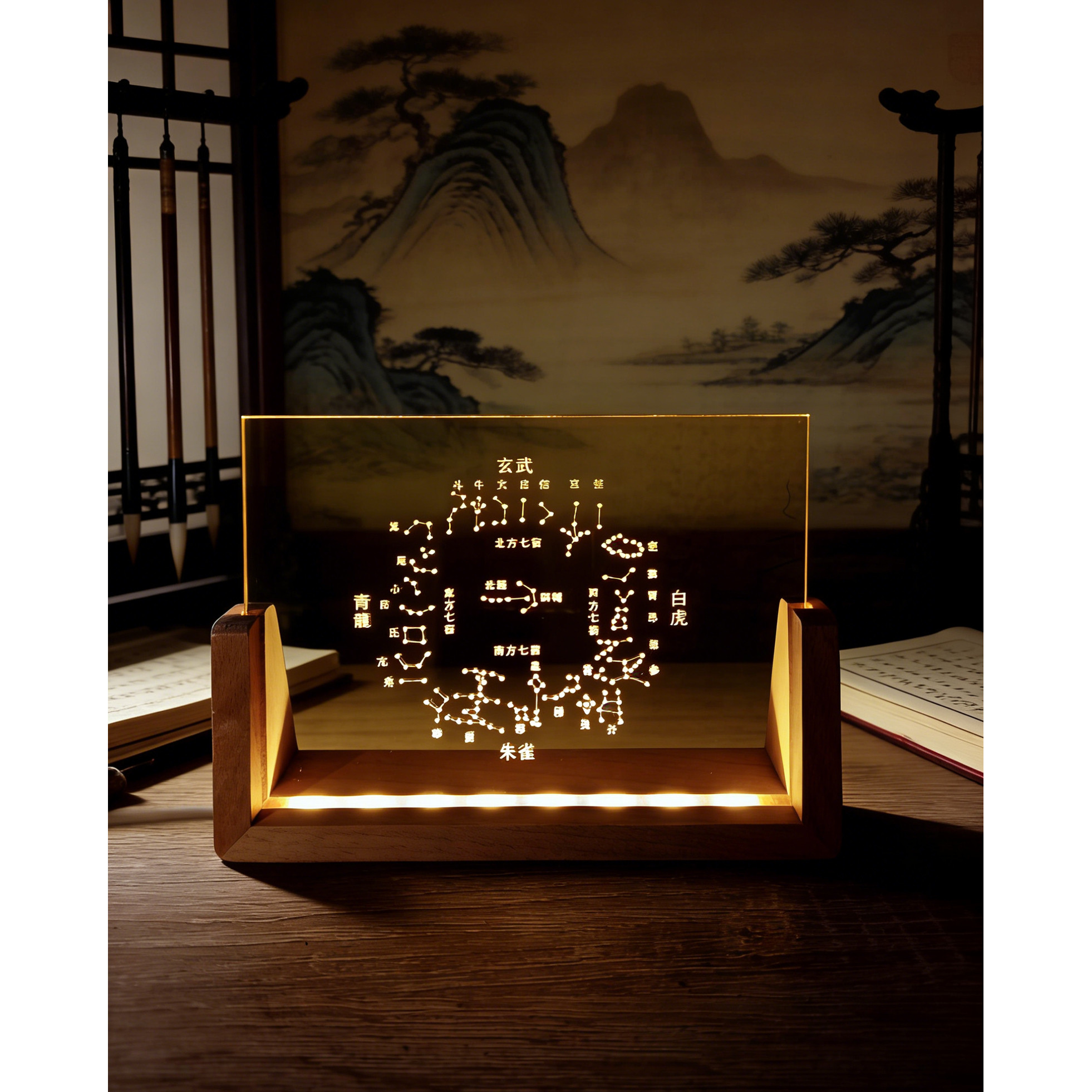 二十八星宿北斗三垣二十八星宿摆件夜灯象实木USBLED夜灯展灯