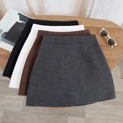 2025新款灰色毛呢半身裙秋冬款女a字短裙冬季半裙黑色高腰包臀裙