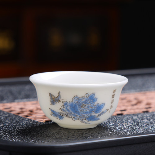 30ml功夫小茶杯家用喝茶杯子小号潮汕品茗杯羊脂玉白瓷盖碗茶海