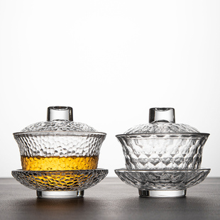 耐热高温玻璃盖碗 加厚家用 功夫茶具三才泡茶敬茶杯茶碗备大小码