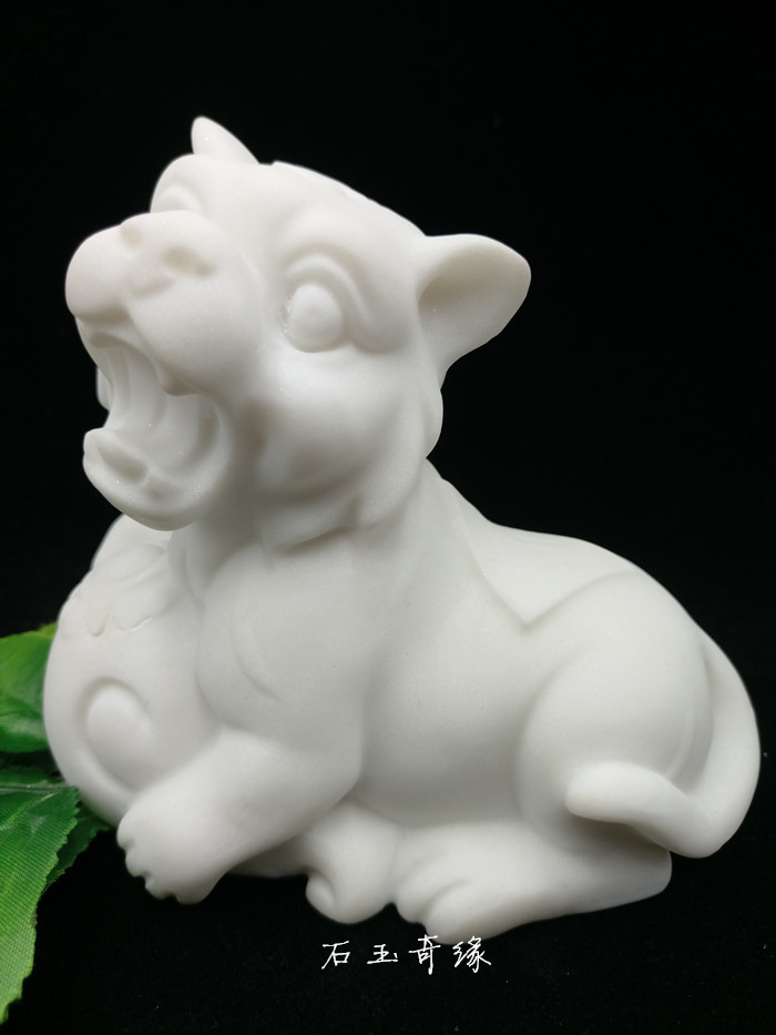 生肖老虎汉白玉石刻石雕可爱小摆件家居书房摆设礼品创意精品特价