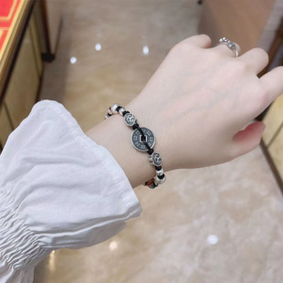 纯银9999足银铜钱祥云手链转运珠手绳女国潮民族风手绳轻奢银饰