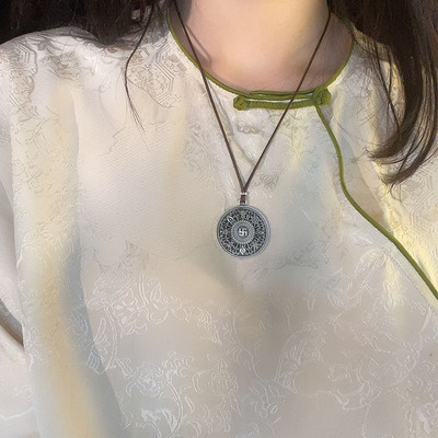 足银项链八宝罗盘吊坠