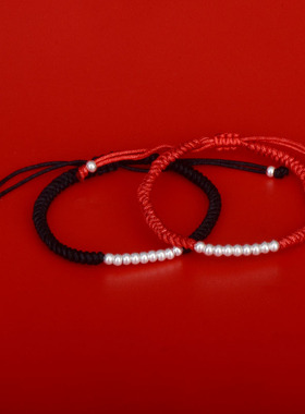 缠绳圆珠银手链情侣款