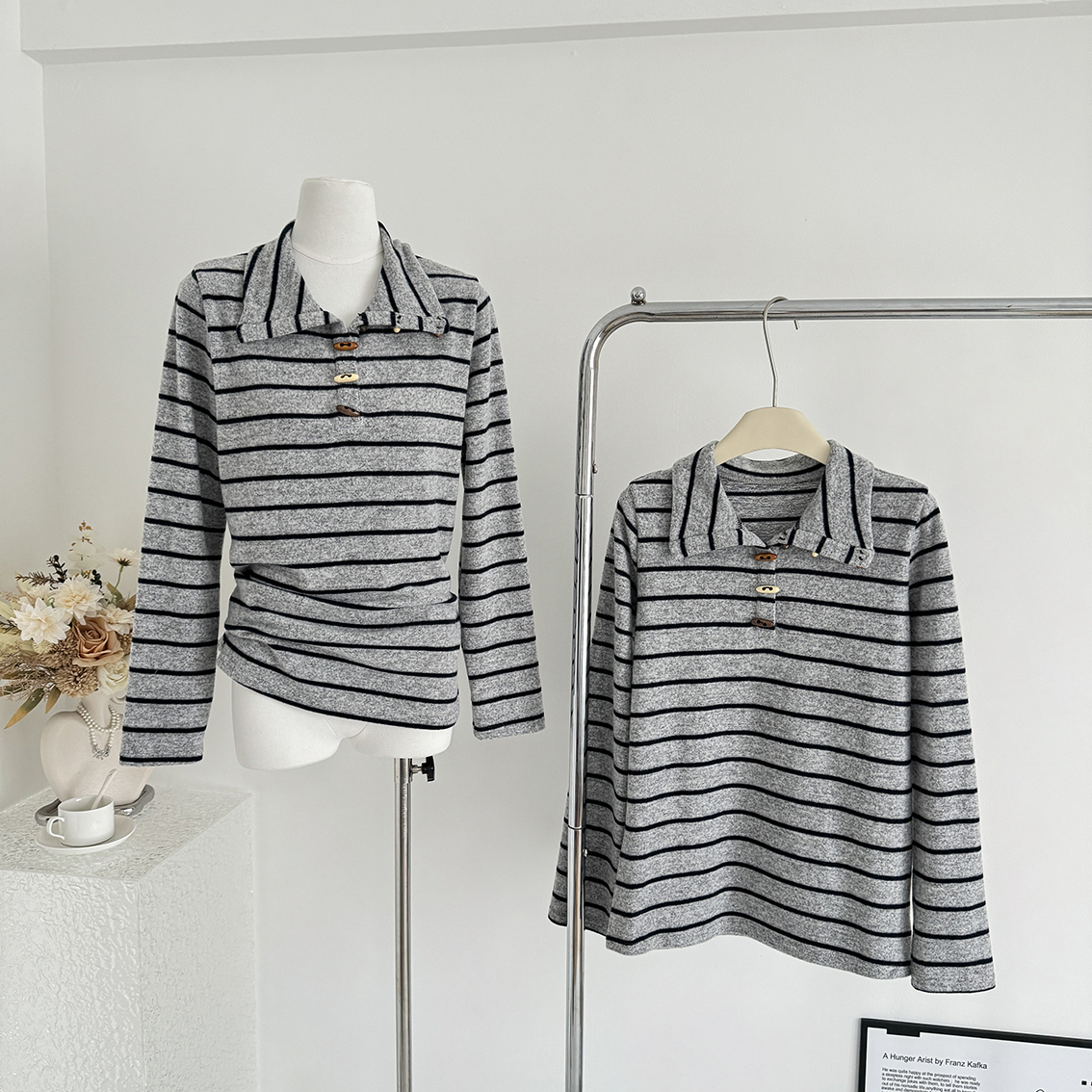 Vegetable Orbs记忆 条纹长袖t恤女秋宽松韩系慵懒松弛感上衣