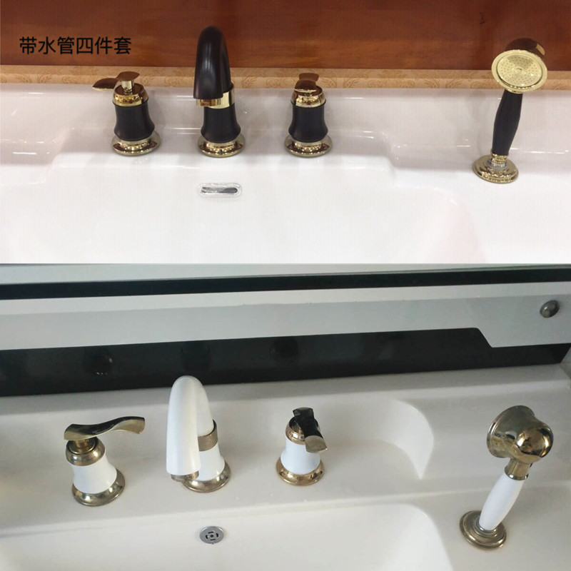 欧式三孔面盆龙头分体式冷热三件套双把手四孔盆洗脸盆水龙头