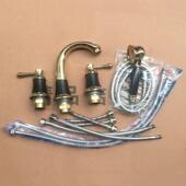 欧式 四孔盆龙头 黑金色冷热三件套三孔水龙头洗脸池卫生间四件套