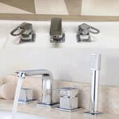 欧式 铜芯面盆四孔四件套冷热卫生间浴室柜三孔水龙头单个花洒开关