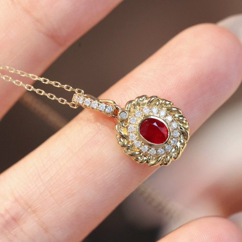 18k金镶嵌45分天然红宝石 15分钻石吊坠 单独吊坠 时尚精致百搭款
