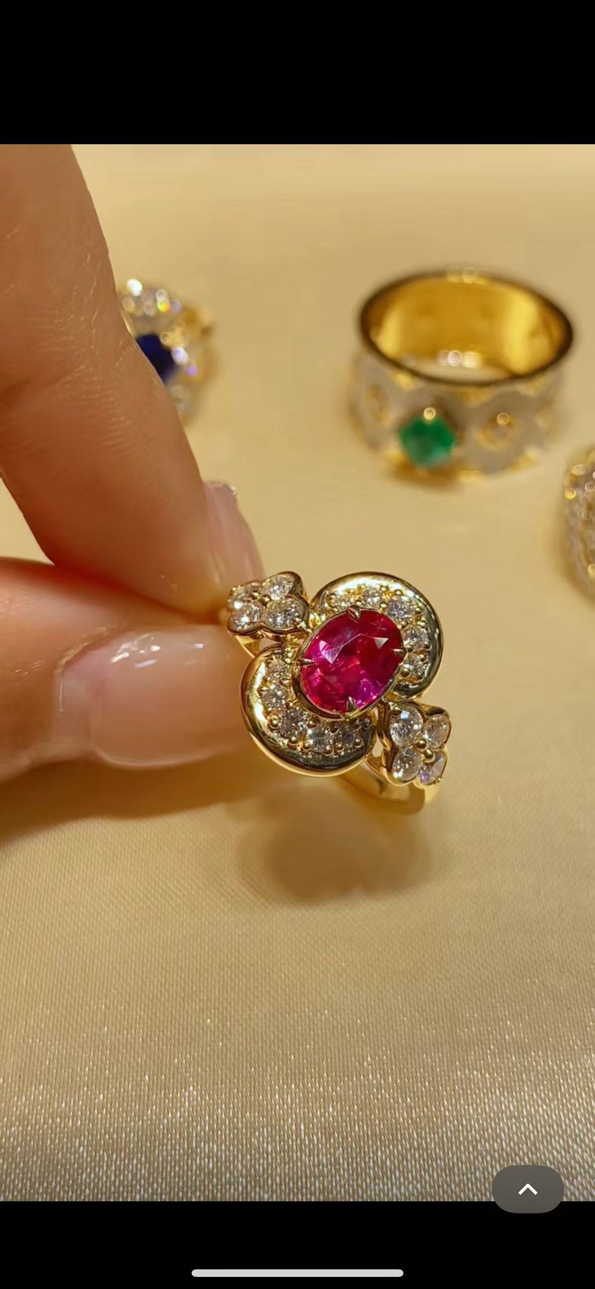 天然无烧红宝石戒指1克拉 大台面玻璃体满火彩 重工设计 配证书