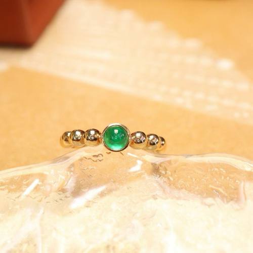 天然祖母绿戒指 0.5克拉 小灯泡艳绿色 18k金镶嵌 简约经典百搭
