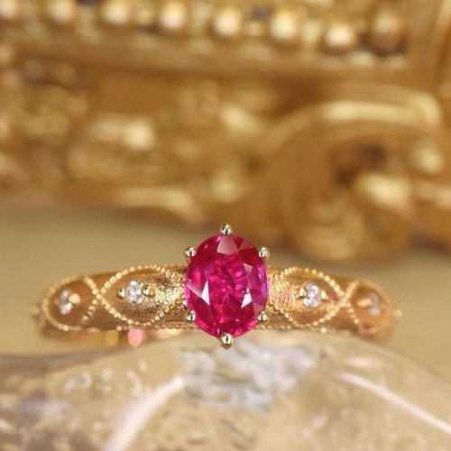 18k金天然红宝石戒指 主石31分 真钻镶嵌 宫廷风 尊贵优雅气质