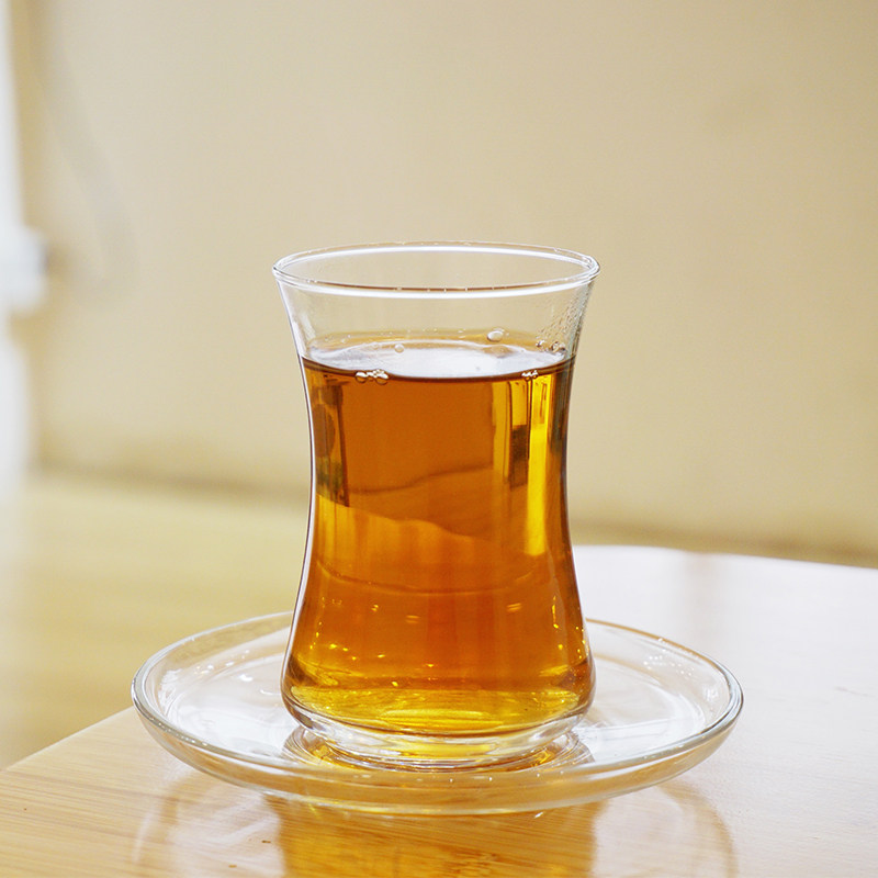 土耳其红茶玻璃杯无铅冰滴特浓咖啡圆形进口特色配碟透明小杯子