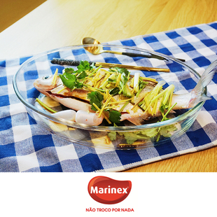 进口Marinex椭圆微波炉烘焙蒸烤鱼盘沙拉盘耐热玻璃冷餐盘子家用