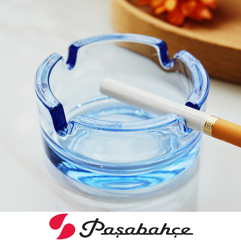 Pasabahce玻璃烟灰缸烟缸圆形浅蓝小号欧式简约摆设礼品