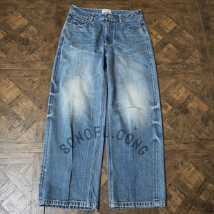 SONOFLOONG复古水洗赤耳宽松牛仔裤 vintage baggy立体剪裁廓形长裤