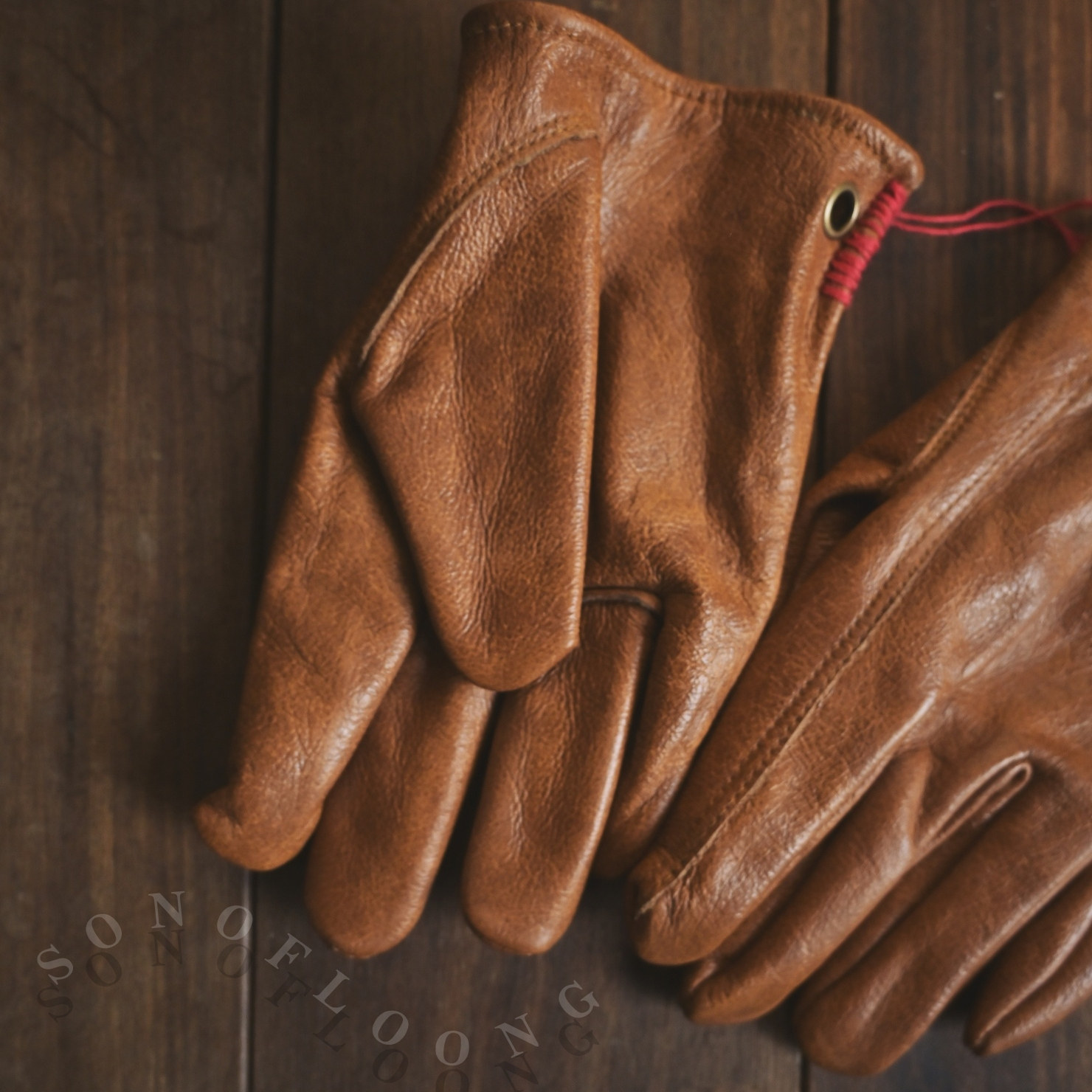 SONOFLOONG复古做旧小牛皮机车手套手缝做旧真皮骑行摩托咔叽手工