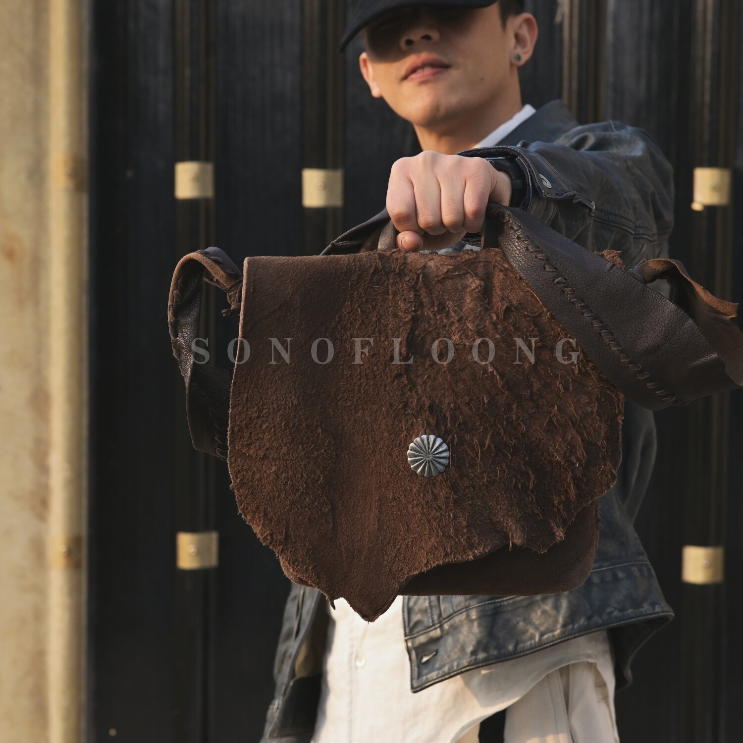 SONOFL复古手工厚鹿皮缝制猎人包