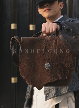 SONOFLOONG手工鹿皮猎人包斜挎包手缝单肩包手拿包男女厚goros风