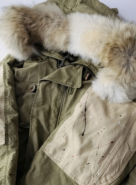 SONOFLOONG复古狼毛领N3B棉服男大衣秋冬水洗外套Valdez VISVIM潮