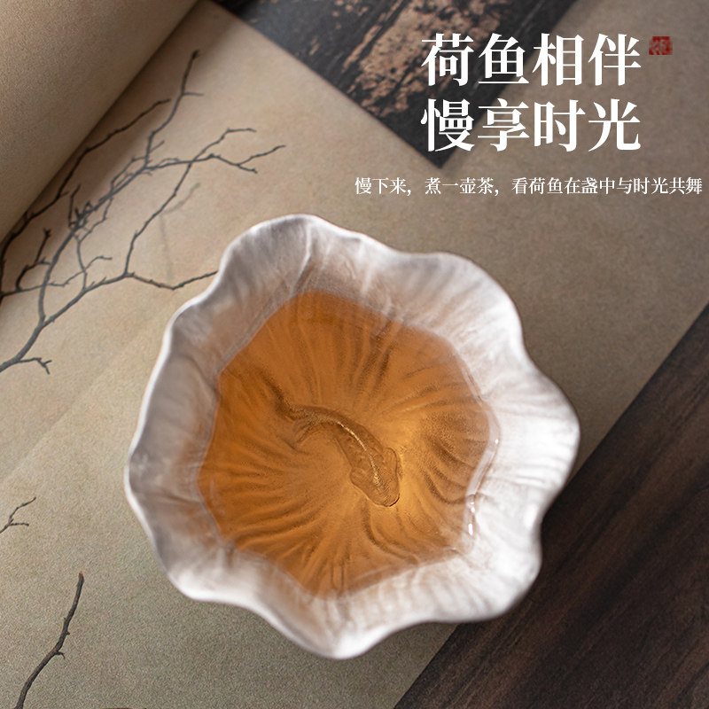 鱼戏荷花银杯泡茶杯子999足银鎏银茶杯主人杯复古禅意品茗杯送礼