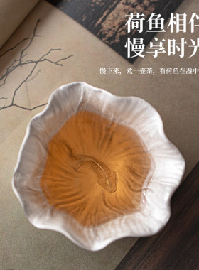 鱼戏荷花银杯泡茶杯子999足银鎏银茶杯主人杯复古禅意品茗杯送礼