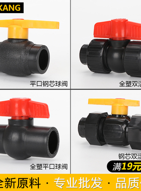 PE球阀PE全塑双活接球阀 pe阀门给水管4分6分pe水管配件钢芯球阀