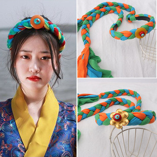 民族风头饰女 藏式 压发辫子女士编假头发仿金旅游舞团拍照发夹