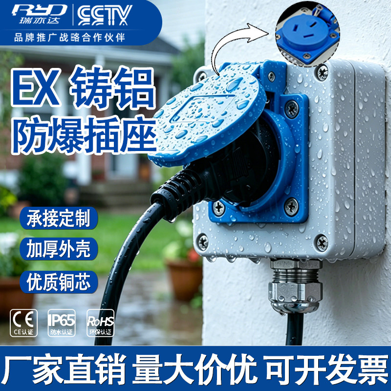 防爆插座多功能空调三孔10A五孔瑞亦达工业防尘插排16A220V接线板