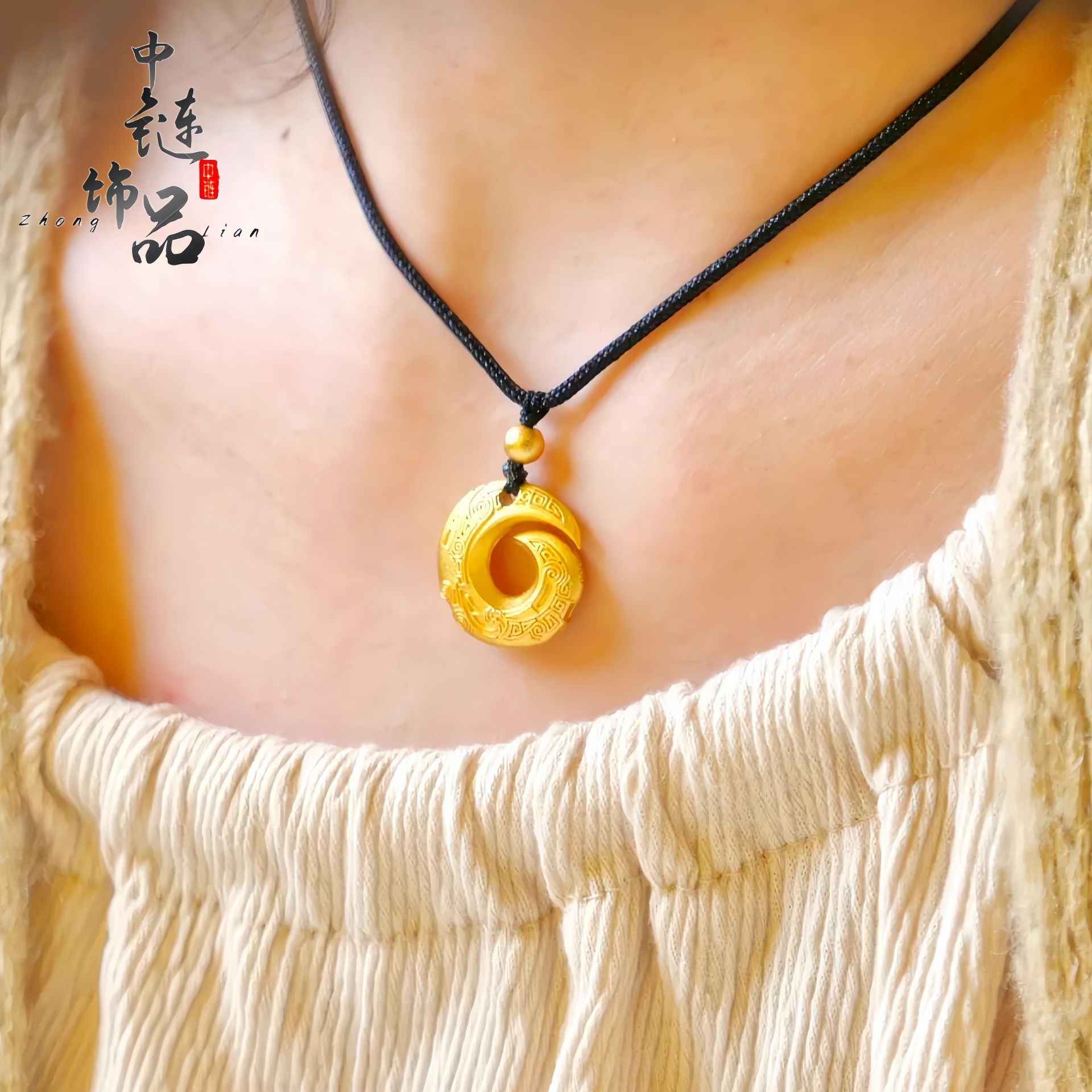 黄铜沙金时来运转平安扣首饰高级