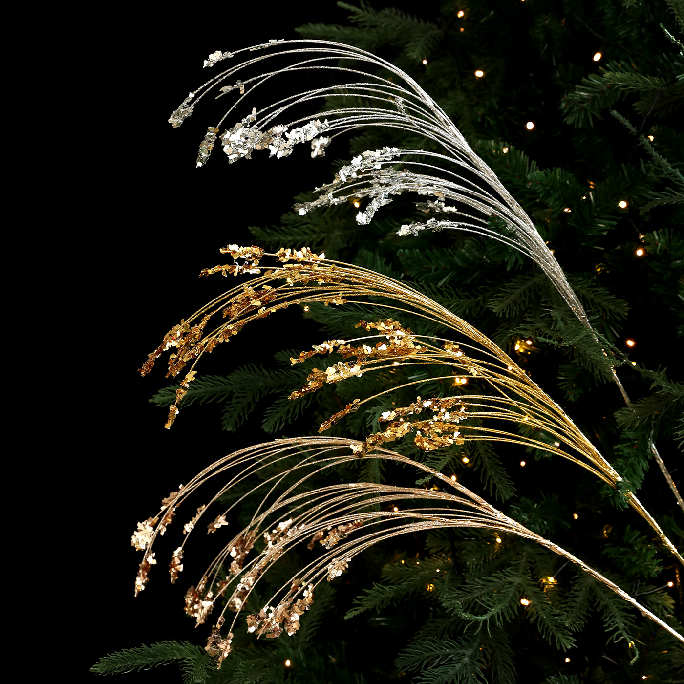 圣诞节装饰粘粉亮片麦穗叶子流苏枝条插枝挂饰圣诞树装饰用品配饰