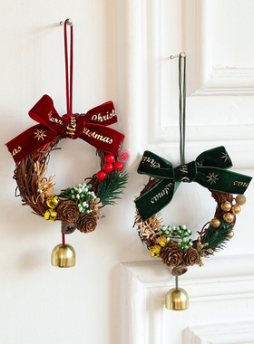 圣诞节装饰品红色蝴蝶结铃铛花环圣诞树挂件门挂橱窗场景布置