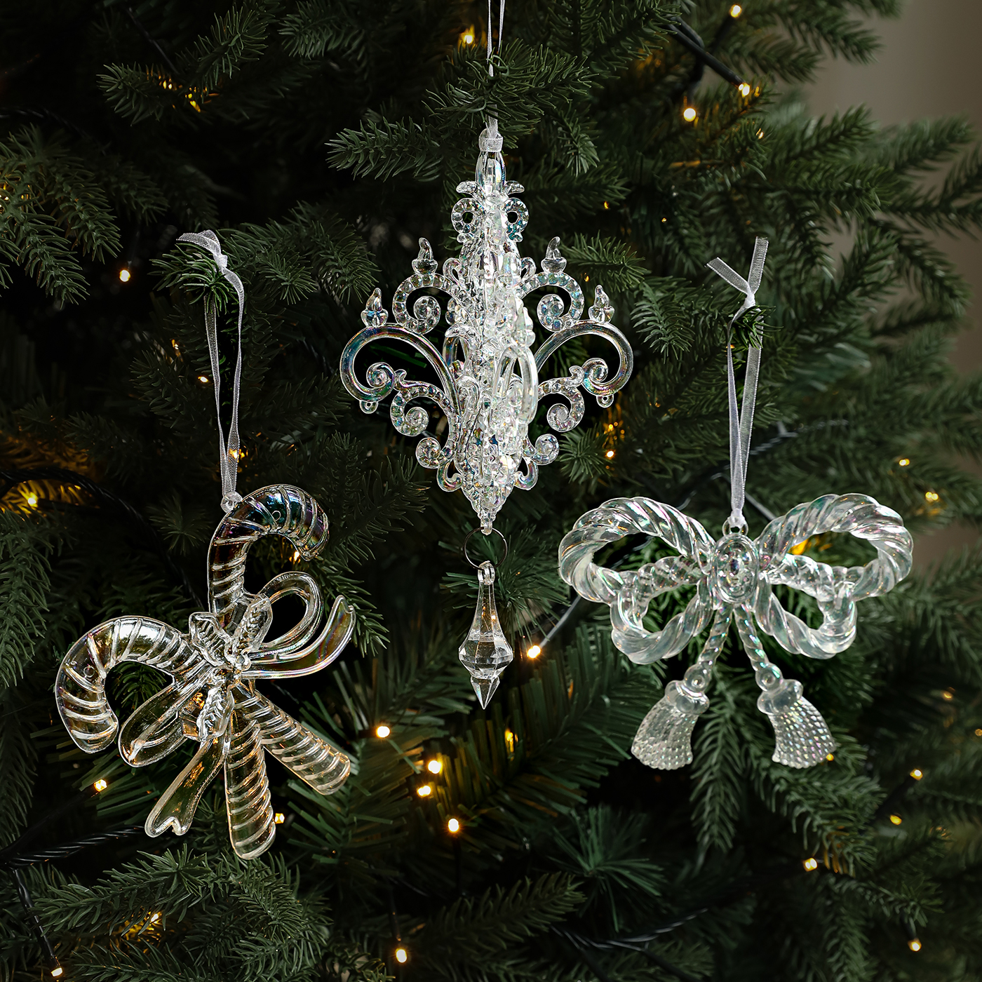 圣诞节装饰品亚克力透明挂件圣诞树装饰品蝴蝶结吊坠礼杖挂饰