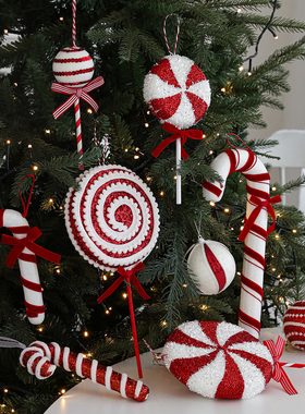 圣诞节装饰品红色条纹异型挂件拐杖棒棒糖造型圣诞树装饰配件