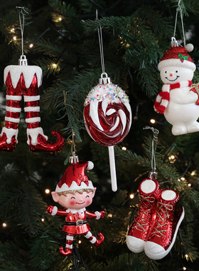 圣诞节装饰品ins红色圣诞彩绘异形挂件吊饰圣诞树挂饰装饰配件