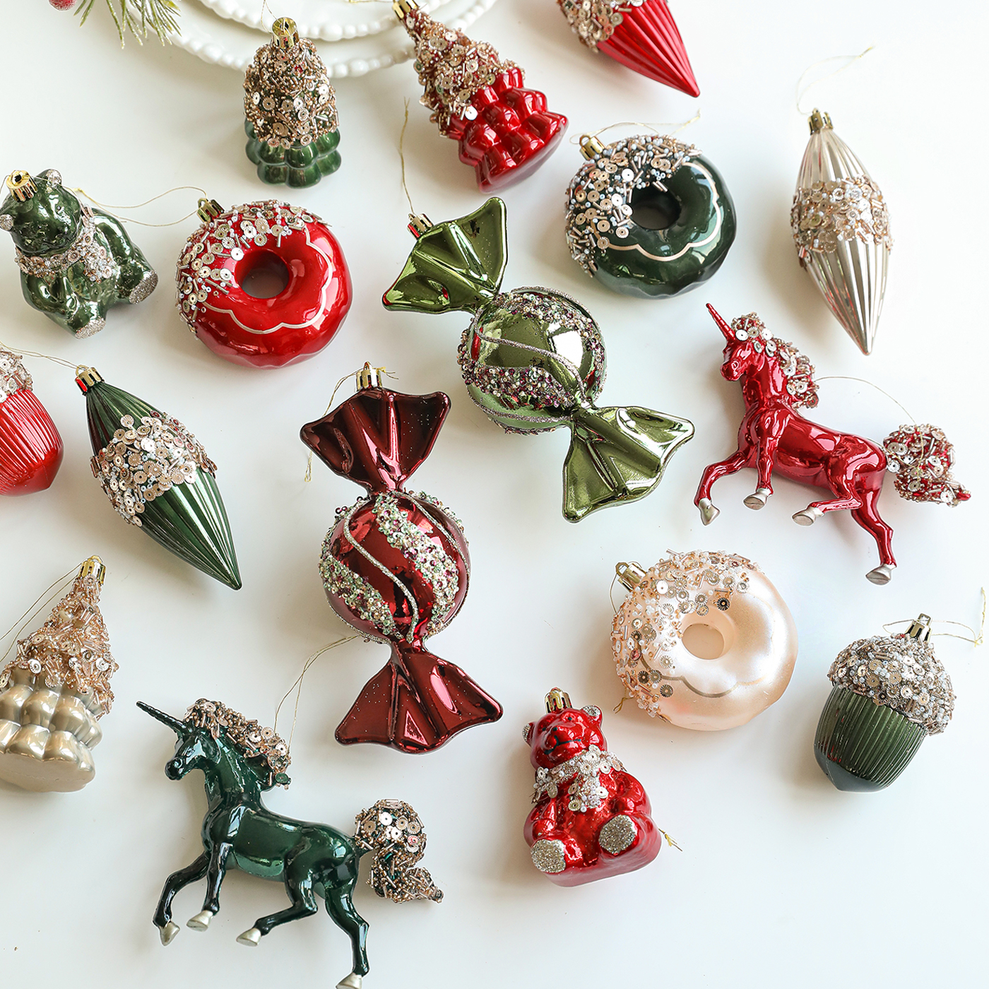 圣诞节装饰品新款圣诞树挂件挂饰塑料糖果色异性挂件盒装场景道具