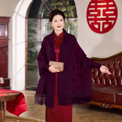 披肩婚礼妈妈高端披肩2025秋冬新款喜婆旗袍外搭婚宴披风保暖外套