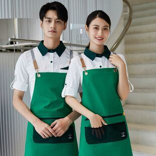 加厚棉帆布工作服围裙印logo咖啡店甜品烘焙蛋糕店西餐厅工服定制