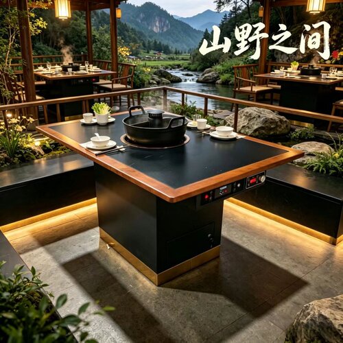 巴奴无烟火锅桌海底捞中孔排烟