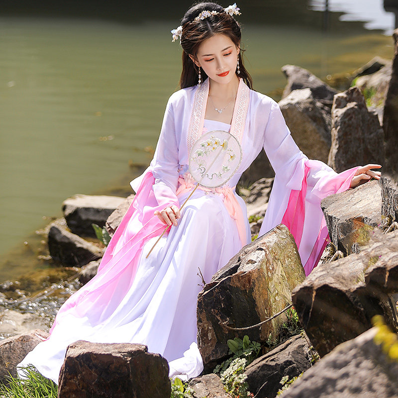 여성을 위한 개선된 중추절 한푸 선녀 항아 고대 의상 고대 스타일 및 우아한 고전 민속 무용 공연 의상