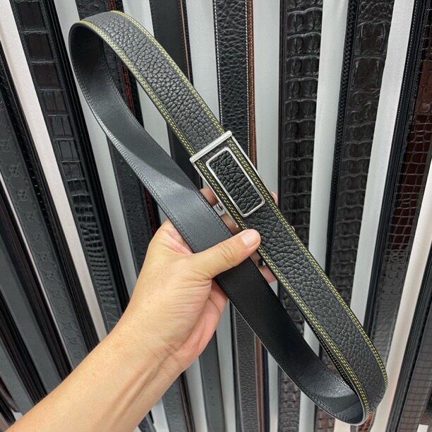 男士新款进口野牛皮腰带3.5商务休闲内穿钢扣真皮自动扣皮带潮