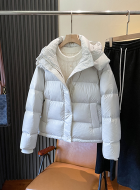 经典五格高端90白鸭绒连帽加厚羽绒服女短款2025冬小个子收腰外套