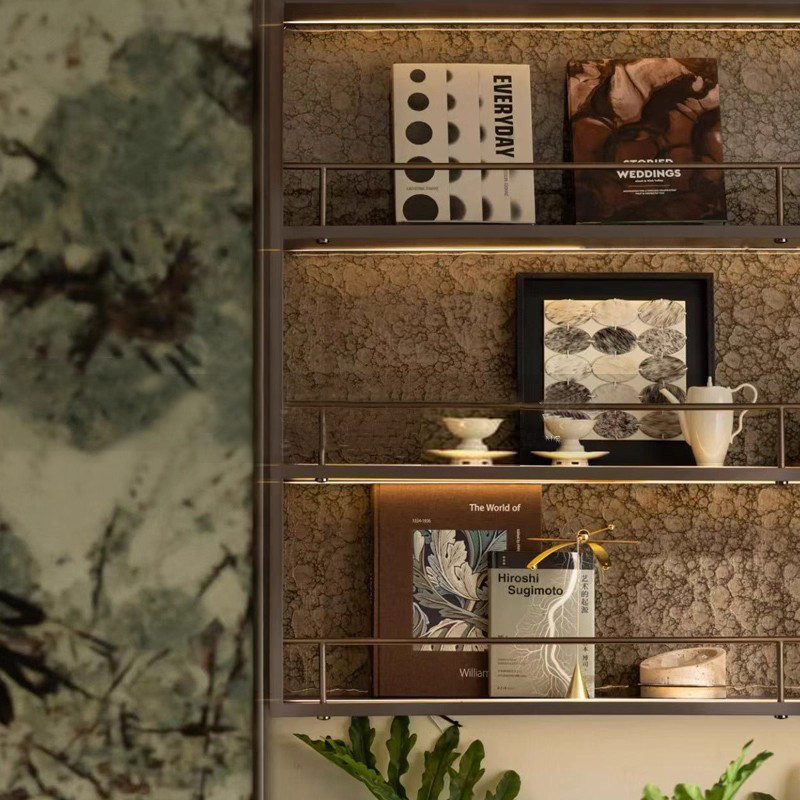 现代中古风老钱风样板间电视柜书房柜子层架书籍软装饰品摆件组合