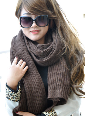 围巾女冬韩版毛线围巾女冬天白色流苏长款时尚保暖针织厚围巾0097