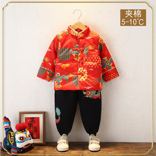 中式唐装儿童拜年服夹棉冬款